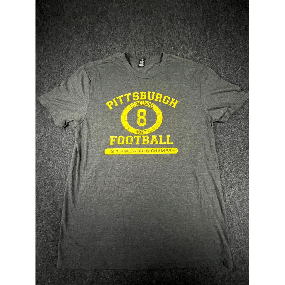 Pittsburgh Steelers Six Time World Champs Football Shirt Large Gray Boys
